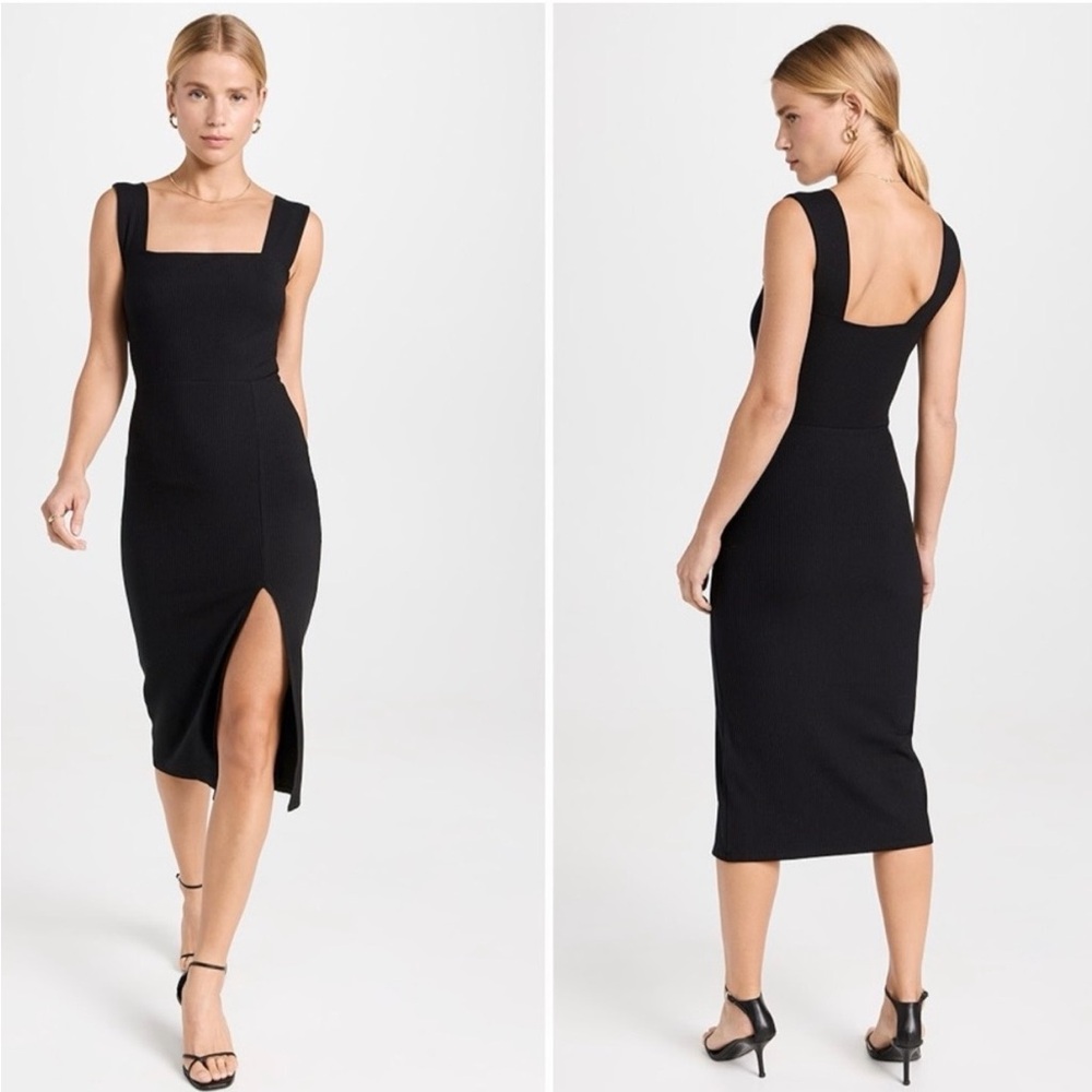 Reformation Cassi Midi Black Knit Dress with Slit